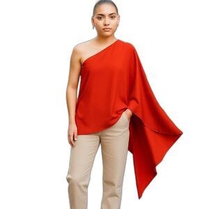 NEW Jay Godfrey Size 0 All Silk Red Blouse One Shoulder Side Zip Vintage Style